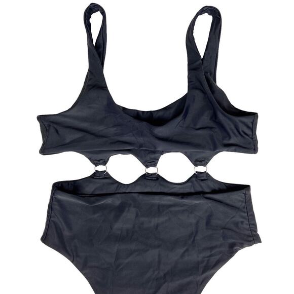 Black One Piece Swimsuit Monokini Bikini Bathing Suit Black Cut Out Womens Large - Picture 2 of 8